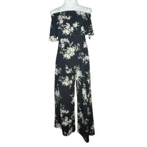 NWT Streetwear Society Off the Shoulder Floral Black Pantsuit Size Medium